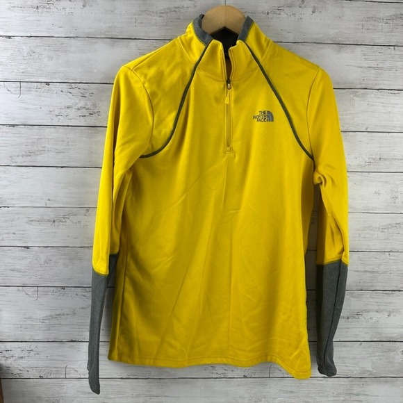 The‎ North Face 1/4 zip Yellow Womens Large Long Sleeve Pullover Mock Neck Hike - Picture 1 of 9